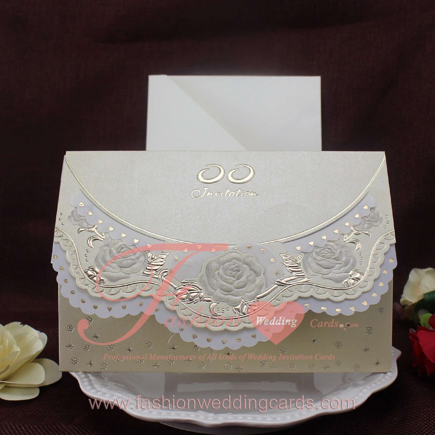 Most Beautiful Rose Embossed Wedding Invitations